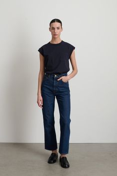 Denim Blue Relaxed Fit Straight Pants, Classic Rigid Denim Straight Pants, Straight Relaxed Fit Rigid Denim Jeans, Indigo Straight Leg Rigid Denim Jeans, Denim Blue Straight Leg Pull-on Pants, Hudson New York, Vans Blue, Classic Trousers, Hand Knit Scarf