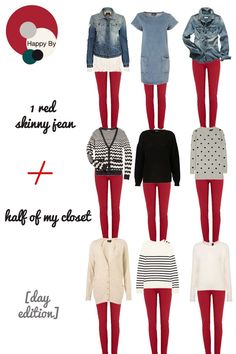 Fall Outfits Red, Red Jeans Outfit, Outfit Pantalon Rojo, Different Types Of Clothes, Red Pants Outfit, Types Of Clothes, Mode Ab 50, Look Jean, Red Leggings