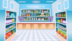 a pharmacy store with shelves full of medicines