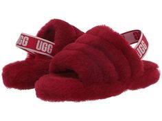 UGG Kids Fluff Yeah Slide (Little Kid/Big Kid) - Girls Shoes : Ribbon Red : Crafted from rows of plush 10 mm sheepskin, and featuring an open-toe silhouette with an easy-on brand-marked elasticized heel strap, these UGG Kids Fluff Yeah Slide slippers will embrace your little one from the toes up! This product was made in a factory that supports women in the UGG supply chain with the help of HERproject, a collaborative initiative that creates partnerships with brands like UGG to empower and educa Logo Family, Fluff Yeah Slide, Ugg Kids, Boys Slippers, Cute Slippers, Shoe Crafts, Sheepskin Slippers, Slide Slippers, Kids Slippers