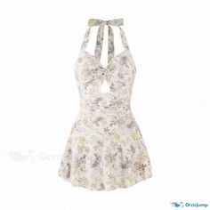 Orcajump - Floral Print One-Piece Swimsuit with Halter Neck for a Stylish and Sensuous Look while Relaxing in Hot Springs Gray Flower, 120 Pounds, Grey Flowers, Hot Springs, In Hot, Halter Neck, One Piece Swimsuit, Springs, Floral Print