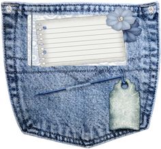 an empty notepad in the back pocket of a pair of jeans with a flower on it