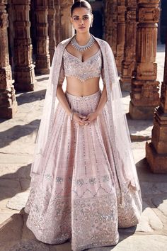 Pink Blush Tulip Sheesha Gota Lehenga Set by Matsya available on Indiaspopup.com Silver Work Lehenga, Pink Raw Silk Lehenga, Dori Embroidery, Chinese Fancy Dress, Raw Silk Lehenga, Tuxedo Accessories, Gota Work, Traditional Indian Outfits, Understated Luxury