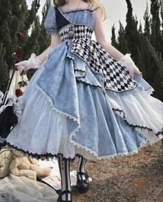 Wonderland Dress, Wonderland Costumes, Fairytale Dress, Checkerboard Pattern, Fantasy Dress, Really Cute Outfits, Fantasy Clothing, Gothic Lolita