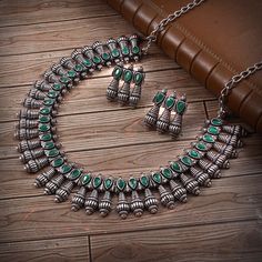 Oxidized Silver plated Designer Stone necklace Wedding Party wear Handmade Jewelry set/ Luxury choker necklace studs earrings #GREEN Luxury Choker, Wedding Party Wear, Jewelry Cleaning Solution, Necklace Wedding, Studs Earrings, Latest Trend, Earrings Green, Stone Studs, Handcrafted Necklace