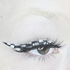 Checkerboard Eyeliner, Chess Makeup, White Eyeliner Looks, Beauty Quotes Makeup, Miku Cosplay, Alt Makeup