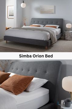 two pictures show the same bed in different rooms