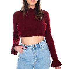 New With Tags Motel Rocks Maroon Red Colored Leni Rib Knit Scalloped Mockneck Long Sleeve Maroon Top. Armpit To Armpit 21 Inches Top To Bottom 16 Inches Maroon Top, Turtleneck Tunic, Crop Long Sleeve, Oversized Turtleneck Sweater, Motel Rocks, Maroon Red, Pullover Sweater Women, Knit Crop, Oversized Sweater