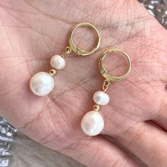 Classic dainty real natural pearl dangle earrings with gold hoop clip-on huggies. 7mm and 5mm ivory freshwater pearls have beautiful natural shine, every pearl is unique in its texture and shape, super elegant and classic. Great accessory for bridal bridesmaid wedding earrings, amazing gift idea for your loved one, they also look perfect with everyday outfit! 💎 Features: ♥ Material:14K Gold plated sterling silver, brass ♥ Main stone: 5mm, 7mm natural freshwater pearl, each pearl is unique ♥ Clip-on Closure 💎 Details: ♥ Approximate Measurements: - Length: 3.4 cm - Width: 1 cm ♥ Lightweight, easy to wear ♥ Nickel/Lead Free, Hypoallergenic, good for sensitive skins 🎁 Packing & Shipping: ♥ All our jewelry will be shipped with beautiful gift wrap packaging ♥ Handwrite gift notes/cards availa Delicate Pearl Earrings With Pearl Pendant, Delicate Pearl Earrings With Pendant, Dangle Pearl Drop Earrings, Akoya Pearl Dangle Earrings In Pearl White, Akoya Pearl Drop Dangle Earrings, Pearl White Akoya Pearl Dangle Earrings, Akoya Pearl Dangle Earrings, Akoya Pearl White Dangle Earrings, Akoya Pearl Dangle Earrings For Anniversary