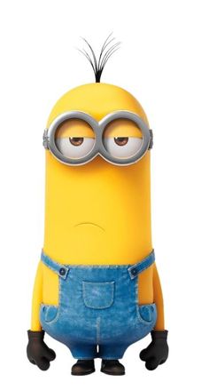 a minion with glasses and overalls standing in front of a white background