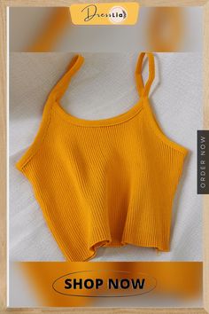 Women Tops Knitting Camisoles Female Solid Camis Street Camisole Ladies Camis with Straps Spaghetti Crop Tops Women Yellow Knitted Top For Summer, Yellow Knitted Summer Top, Sleeveless Knit Tops In Solid Color, Yellow Sleeveless Seamless Crop Top, Knitted Cami Tops For Summer, Solid Knit Sweater Vest For Summer, Summer Knitted Cami Tank Top, Seamless Knit Cami Crop Top, Knit Camisole With Spaghetti Straps