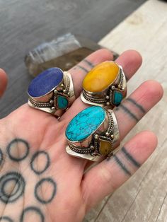 Unique big statment rings, the perfect comfy statement ring that you can rock with your everyday outfit. Available in 3 different styles for you to choose from. The rings are made out of alloy metal and the options of Lapis, Turquoise or resin (the yellow ring). The rings are made with dyed recycled stones and resin. A perfect unisex ring gift for yourself or a love one, a most have addition to your ring collection. In one of the pictures you can see the dimensions of the ring. ⚡️GET 20% OFF NOW Big Turquoise Ring, Big Stone Rings, Large Rings, Oval Stone Ring, Ring Blue Stone, Large Stone Rings, Yellow Ring, Rock Rings, Big Stone Ring