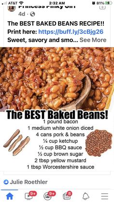 the best baked beans recipe on facebook is shown in this screenshoter's page