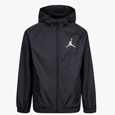 Keep Them Warmed Up For The Game In This Sleek Jordan Windbreaker Jacket. Made With Mesh-Lined Weather-Resistant Fabric, This Jacket Combines The Lightweight Functionality Of A Windbreaker With A Heritage Jumpman Vibe. Stylish Long-Sleeve Windbreaker With Mock Neck And Full-Length Zip Closure To Keep Them Protected From The Elements. 60% Cotton, 40% Polyester. Machine Wash, Tumble Dry. Imported. New With Tag Nike Black Track Jacket With Adjustable Hood, Black Hooded Jacket For Spring Outdoor Activities, Nike Black Outerwear For Outdoor Activities, Nike Casual Solid Color Outerwear, Nike Black Casual Hooded Jacket, Black Track Jacket For Spring Outdoor Activities, Casual Black Nike Hooded Jacket, Nike Black Windbreaker For Winter, Nike Black Outerwear For Spring