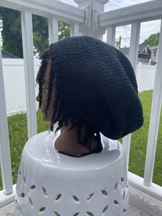 💜A crochet slouchy hat handmade by me 💜 ❗️Before placing an order❗️: Crochet Hat Style: Slouchy Beanie, Loc Sock, Slouchy hat with an adjustable drawstring in the back.  Sizes: One-size fits the average teen or adult head size of 20" to 23" (50.5 cm to 58 cm). The Length is a Medium (10.5"-11.5"). Each crochet slouchy beanie comes with an adjustable drawstring in the back, allowing for a tighter fit if needed. The opening of the hat is around 26.5 inches, but it is adjustable. Fiber Content: 1 Crochet Loc Sock, Black Bohemian Crochet Hat, One Size Cotton Yarn Cap, Black Bohemian Knitted Hat, Black Acrylic Yarn Beanie, Black Acrylic Yarn Beanie Cap, Casual Slouchy Crochet Hat, Casual Slouchy Crochet Hat One Size, Casual Slouchy Crochet Hat, One Size