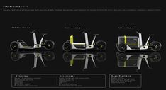 three different views of an electric scooter, with the text below it in black and