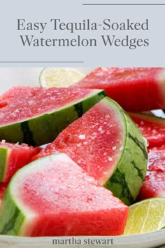 watermelon wedges on a plate with lime slices