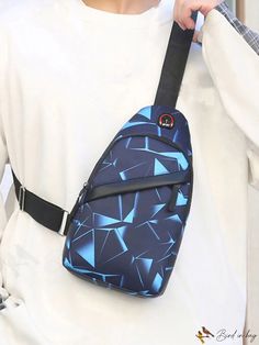 BirdinBag - Stylish Geometric Chest Bag: Fashionable Oxford Crossbody with Shoulder Strap Versatile Blue Portable Shoulder Bag, Modern Blue Compact Bag, Versatile Blue Bag, Blue Versatile Travel Bag, Blue Backpack-style Shoulder Bag, Portable Blue Chest Bag For Daily Use, Trendy Blue Chest Bag For School, Blue Rectangular Chest Bag With Mobile Phone Pocket, Trendy Blue Travel Chest Bag