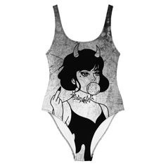 Are you a goth girl? Or do you want to become goth? Are you looking for a soft swimsuit suit? Available from extra small to plus size. Be a goth girl at the beach or by the pool with this gorgeous gothic bathing suit. Brilliant for a naughty girl like you. Be a Goth babe! View more goth stuff on the page https://yvddesign.com/collections/gift-ideas-for-gothic-lovers +++ PRODUCT DESCRIPTION +++ 82% Polyester, 18% Spandex Fabric weight: 6.61 oz/yd² (224 g/m²) Chlorine resistant fabric Good fit with a round neckline and a low cut back Zigzag Stitches Double layer front Four-way stretch material stretches and recovers Goth One-Piece Swimsuit For Naughty Goth Girl / Girl With Horn, Bubble Gum And Middle Finger / Black Goth / Grey Goth / White Goth +++ DIMENSIONS +++ See the size photo to choose Black Swimwear For Halloween Costume Party, Gothic Bodysuit For Halloween Costume Party, Rave Swimwear For Summer Costume Party, Black Gothic Bodysuit For Costume Party, Black Swimwear For Summer Costume Party, Gothic Black Bodysuit For Halloween, Black Halloween Party Swimwear, Black Graphic Print Bodysuit For Party, Black Gothic Bodysuit For Halloween