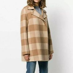 Nwt Theory Overlay Df Check Wool Coat Camel Multi Size Xl $895 Measurements: Chest/Bust, Armpit To Armpit X 2: 46 Inches Sleeve Length, Shoulder Seam To End Of Sleeve: 24.5 Inches Length, Shoulder To Bottom Hem: 32.5 Inches ***All Measurements Done While Item/Garment Is Laying Flat And Are Approximate This Long-Sleeve, Unstructured Coat Is Cut In A Relaxed Silhouette With An Overlapping Buttonless Front And Notch Lapels. A Double-Faced Construction With Invisible Finishes For A Luxurious Feel Bo Denim Blazer Women, Plaid Wool Coat, Down Puffer Coat, Jean Jacket Women, Genuine Leather Jackets, Brown Leather Jacket, Wool Plaid, Black Blazers, Wool Blazer