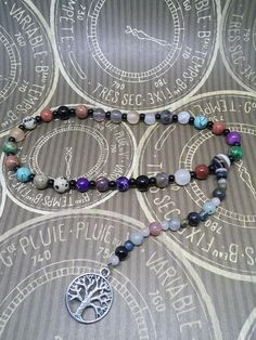 This is a beautiful re-imagined rosary based on the classic Catholic rosary. The beads are natural stone- green imperial jasper, purple imperial jasper, agate, goldstone, turquoise, unakite, fancy jasper, brown banded agate, jet, dalmatian stone, and kiwi stone. There are three decades of nine beads each. The center is a brown banded agate, and I have capped it off with a tree of life. With this rosary I'm including a simple chant which has resonated with me, but feel free to use your own! Pagan Bohemian Hand-strung Healing Rosary, Bohemian Hand-strung Rosary For Healing, Adjustable 8mm Beads Rosary For Healing, Bohemian Rosary With 108 Beads For Healing, Spiritual Gemstone Beads Rosary, Handmade Spiritual Healing Rosary, Adjustable Hand-strung Healing Rosary, Spiritual Rosary With 8mm Beads, Spiritual Rosary With 8mm Beads For Healing