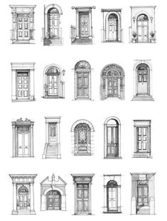 various doors and windows are shown in this drawing technique, which is easy to draw