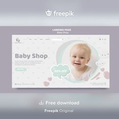 a baby shop website with an image of a child's face on the front