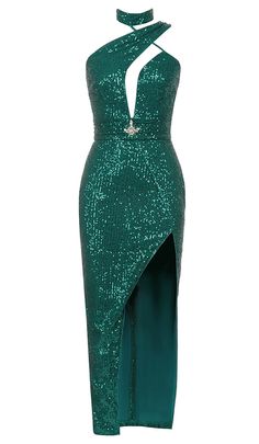 CUT OUT SEQUINS MAXI DRESS IN FOREST GREEN Green Embellished Evening Dress For Party, Glamorous Embellished Green Maxi Dress, Embellished Floor-length Green Sequin Dress, Embellished Green Floor-length Sequin Dress, Green Prom Season Dress For Night Out, Green Sequin Dress For Night Out Party, Green Sequin Dress For Holiday Night Out, Green Embellished Maxi Dress For Prom, Green Sequin Maxi Dress For Evening