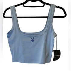 Nwt Playboy By Pacsun Size M , Never Worn , Color Bunny Sky Blue Crop Tank Top Cotton , Spandex Blend Pit To Pit 15” Length 16” Sky Blue Crop Top, Playboy Clothes, Cornelia Street, Playboy Logo, Random Clothes, Boys Tank Tops, Tailgate Outfit, Blue Crop Top, Clothing Pieces