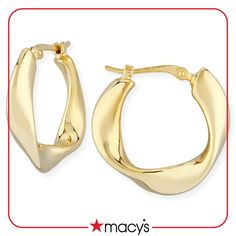 in stock Twist Hoop Earrings, Macys Jewelry, Oval Hoop Earrings, Flat Twist, Hoop Earring Sets, Yellow Gold Setting, Beauty Gift Sets, Gold Set, Watches Jewelry