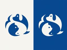 two blue and white logos with fish in the middle one is yin - koi