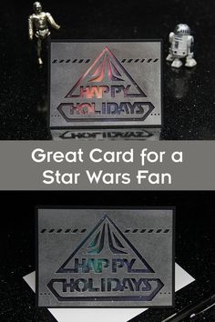 two star wars themed business cards with the words happy holidays on them and an image of a