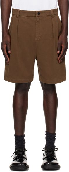 Wide-leg cotton twill shorts. · Belt loops · Three-pocket styling · Zip-fly · Pleats at front · Darts at back Supplier color: Brown Brown Cotton Bermuda Bottoms, Brown Cotton Bermuda Shorts, Han Kjobenhavn, Casual Shorts For Men, Wide Leg Shorts, Brown Shorts, Twill Shorts, Short Outfits, Cotton Twill