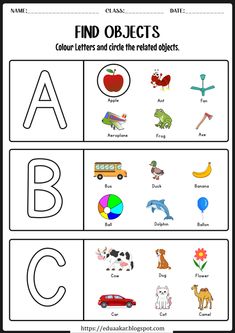 an alphabet and numbers worksheet with pictures