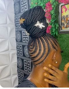 All Up Cornrow Hairstyles, Up Do Cornrow Hairstyles, Up In One Cornrow Braids, Quick Braid Styles Black Hair With Weave, Braids In A Bun Black Women, Medium Feed In Braids Ponytail, Hair Braided Into Ponytail, Braided Ponytail Hairstyles Feed In, Fulani Braids Black Women