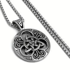 This Striking Round Celtic Pendant Showcases The Ancient And Symbolic Triskel Design, A Revered Motif In Celtic Culture Representing The Cycle Of Life, Eternity, And Spiritual Growth. The Intricately Detailed Triskel Decoration Is Crafted With Precision, Featuring Three Interlocking Spirals That Radiate Harmony And Balance. Encased Within A Smooth, Circular Border, The Pendant Combines Tradition And Modern Elegance, Making It A Versatile Piece For Both Casual And Formal Wear. Cast In High-Qualit Triquetra Necklace, Wood Inlay Rings, Celtic Trinity Knot, Celtic Pendant, Punk Accessories, Mens Jewelry Necklace, Estilo Punk, Style Punk, Ring Pendant Necklace