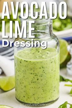 avocado lime dressing in a glass jar