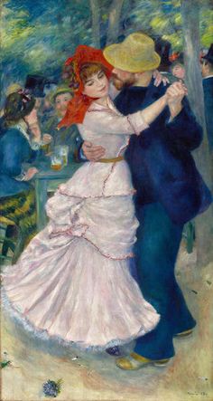 a painting of a couple dancing in the park