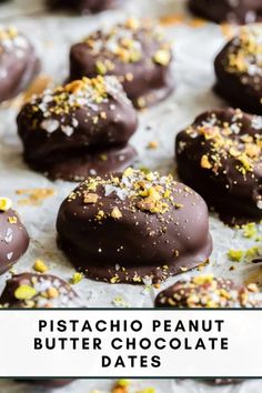 pistachio peanut butter chocolate dates with sprinkles and sea salt on top