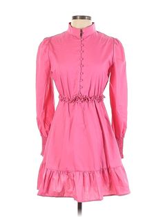 Shein Casual Dress Size: X-Small Pink Dresses - used. 100% POLYESTER, Shirtdress, Mock, Short, Long Sleeve | Shein Casual Dress - Shirtdress: Pink Dresses - Used - Size X-Small Spring Daywear Shift Mini Dress, Cotton Summer Dress With Stand Collar, Spring A-line Mini Dress For Daywear, Cotton Stand Collar Summer Dress, Shift Mini Dress, Knee-length For Spring, Spring Cotton Dress With Stand Collar, Pink Stand Collar Dress For Spring, Pink Stand Collar Dresses For Spring, Casual Fitted Dress With Stand Collar