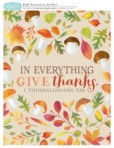 the words in everything give thanks are surrounded by leaves and acorns