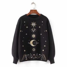 Winter Sweater Moon Star Embroidery Knitting Pullover BE114 Pattern Type: PrintClothing Length: RegularMaterial: Polyester, CottonCollar: O-NeckDecoration: NONESleeve Length(cm): FullSleeve Style: RegularThickness: STANDARDClosure Type: NoneStyle: CasualMaterial Composition: Cotton&Polyester Egirl Clothes, Pullover Mode, Star Embroidery, Sweatshirt Outfit, Winter Sweater, Cropped Sweatshirt, Moon Star, Kawaii Clothes, Winter Sweaters