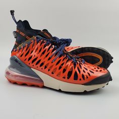 Nike Air Max 270 SP SOE ISPA shoes in size 6.5 US (converts to women's size 8 US). Blue Void/Black-Terra Orange-Oatmeal 100% authentic. Message with any questions. Nike Sneakers For Outdoor Use In Spring, Nike Sneakers For Outdoor Spring Activities, Casual Orange Sneakers With Perforations, Orange Synthetic Sneakers For Outdoor, Outdoor Orange Synthetic Sneakers, Foams Shoes, Shoes Size 4, Weight Lifting Shoes, Shoes Size 6