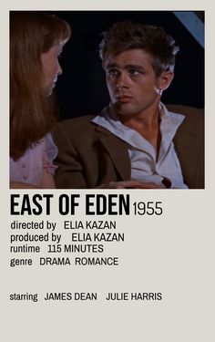 the movie poster for east of eden, featuring an image of a man and woman