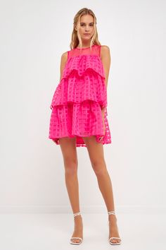 ENGLISH FACTORY - Organza Gridded Tiered Sleeveless Mini Dress - DRESSES available at Objectrare Elegant Layered Mini Dress For Summer, Elegant Summer Mini Dress With Layered Details, Sleeveless Organza Mini Dress For Cocktail, Sleeveless Organza Cocktail Mini Dress, Sheer Sleeveless Organza Mini Dress, Pink Sleeveless Tiered Flirty Dress, Pink Sleeveless Flirty Tiered Dress, Flirty Pink Sleeveless Tiered Dress, Elegant Layered Sleeveless Mini Dress