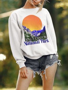 Kings Canyon National Park Gradient Sun Sweatshirt California State Parks Sweatshirt Ideal for any situation, a unisex heavy blend crewneck sweatshirt is pure comfort. These garments are made from polyester and cotton. This combination helps designs come out looking fresh and beautiful. The collar is ribbed knit, so it retains its shape even after washing. There are no itchy side seams on these sweaters.  .: 50% cotton, 50% polyester .: Medium-heavy fabric (8.0 oz/yd² (271.25 g/m .: Loose fit .: Sewn-in label .: Runs true to size ++ Check size chart before you purchase ++ ++Size one or two sizes up for the oversized look++ How to Order -Pick your design type and size -Pick your sweatshirt color Production -Processing time is 1-3 business days. -For rush orders please contact us first. Ship White Letter Print Sweatshirt For Outdoor, Relaxed Fit Letter Print Sweatshirt For Outdoor, Outdoor Crew Neck Sweatshirt With Letter Print, Relaxed Fit Crew Neck Sweatshirt For Outdoor, Outdoor Letter Print Sweatshirt Crew Neck, Crew Neck Sweater With Letter Print For Outdoor, Crew Neck Letter Print Sweater For Outdoor, White Oversized Sweatshirt For Outdoor, Oversized Crew Neck Sweater For Outdoor