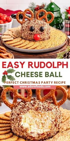 an easy rudolph cheese ball recipe with pretzels and pretzels on top