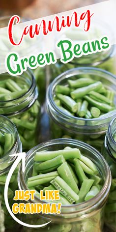 canning green beans in jars with text overlay