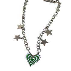 Green Heart Star Necklace Add a touch of elegance to your look with our Green Heart Star Necklace. Made from high-quality materials, this stunning necklace features a delicate heart-shaped pendant adorned with a sparkling star. Perfect for any occasion, it is sure to make you stand out and add a touch of charm to your outfit. Cute Necklaces Aesthetic, Green Y2k Aesthetic, 90's Aesthetic, Accessories Y2k, Green Y2k, Aesthetic Accessories, Aesthetic Jewelry, Sparkling Stars, Green Heart