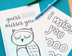 two coloring pages with the words guess hoo and an owl